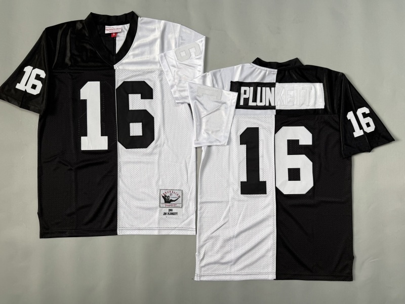 Men 2025 Nike Oakland Raiders #16 Plunkett black white Throwback Limited NFL Jersey style 001